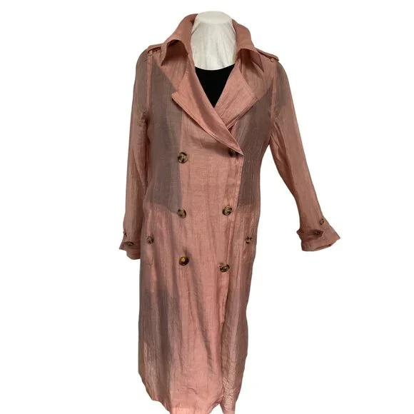 Avec Les Filles Rose Crinkled Lightweight Double Breasted Trench Coat Size S - Picture 2 of 6